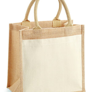 Jute and cotton midi pocket bag – shopper with logo