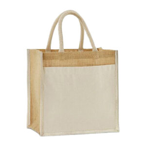 Cotton Pocket Natural Starched Jute Midi Bag – Shopper with logo