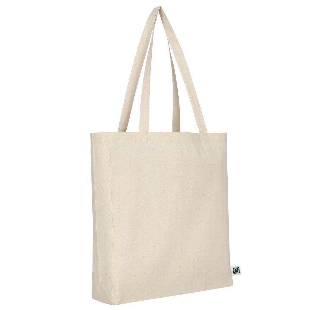 Tasche aus Fairtrade-zertifizierter Baumwolle mit 2 langen Henkeln, Boden- und Seitenfalte