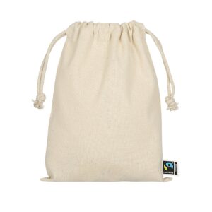 Drawstring bag made from Fairtrade-certified cotton, 15 x 20 cm, colour natural