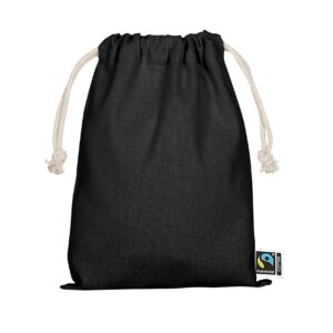 Drawstring bag made from Fairtrade-certified cotton, 15 x 20 cm, colour black