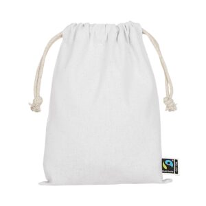 Drawstring bag made from Fairtrade-certified cotton, 15 x 20 cm, colour white